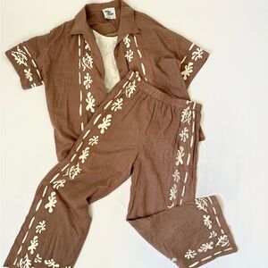 Paper Heart Brown and White Women's Pants & Jumpsuit Set